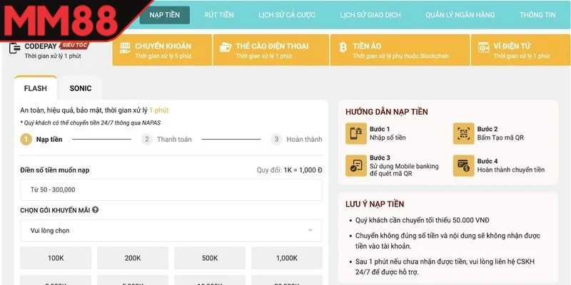 Nạp tiền MM88